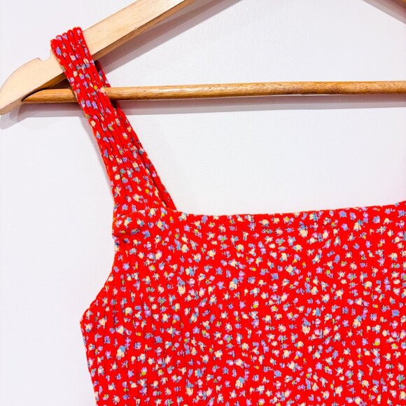 AMERICAN EAGLE – Orange Floral Smocked Crop Tank Top | Cotton Summer | Small * - Picture 2 of 7